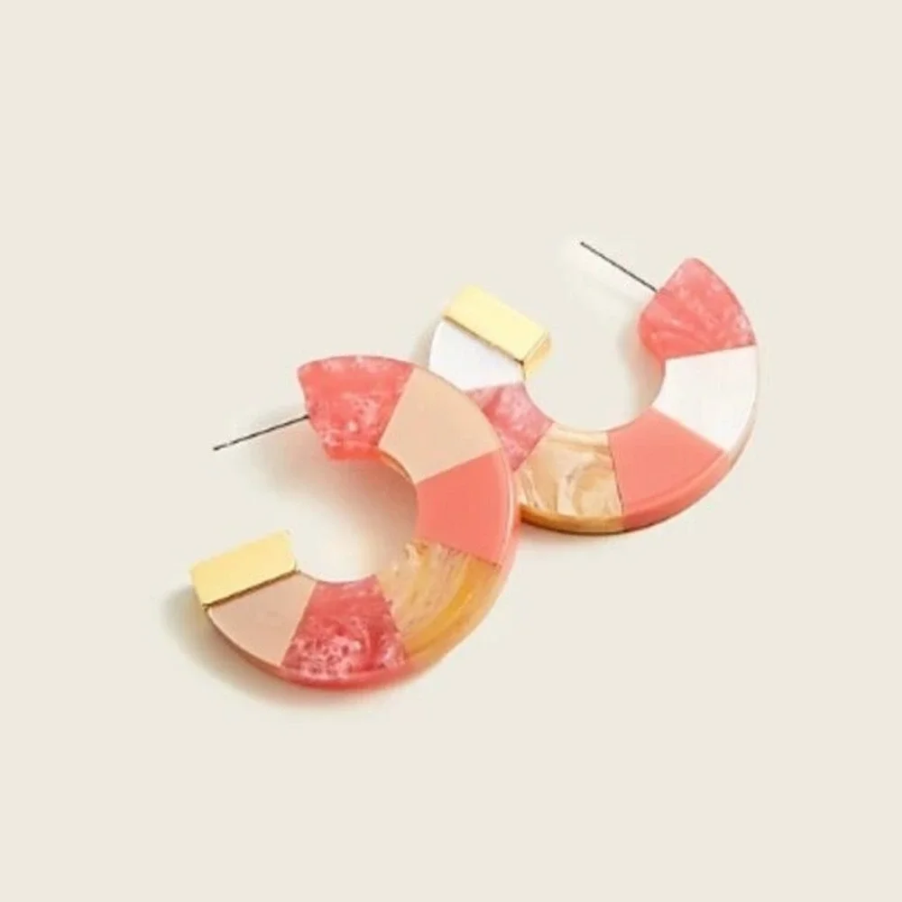 J.Crew Made in Italy Acetate Hoop Earrings Pink Coral Marbled Dried Blossom NWT